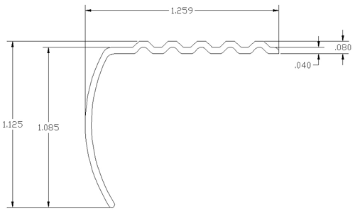 A drawing of a curved strip with lines drawn on it.