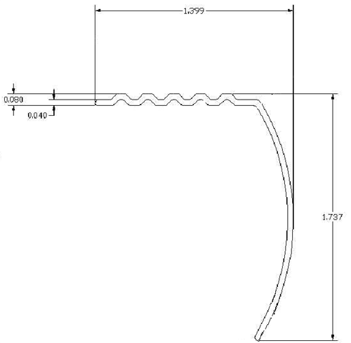A drawing of a curved section with measurements.