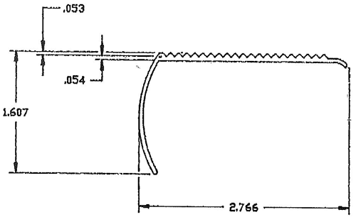 A drawing of a curved section with the length of it.