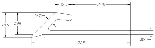 A drawing of the side view of a door handle.