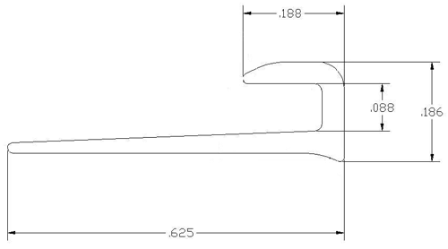 A drawing of the side view of a door handle.