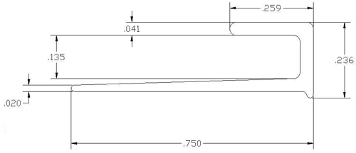 A drawing of the side view and length of a long knife.
