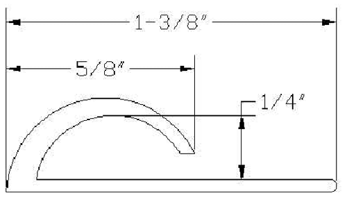 A drawing of the dimensions of a curved window.