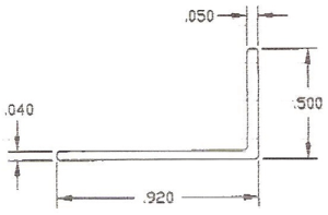 L-shaped object with dimensional measurements.