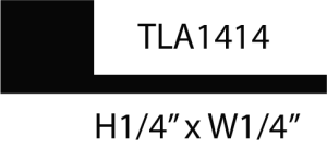 Black square tube, labeled TLA1414, dimensions shown.