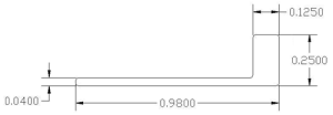 A line drawing of a bar with numbers 0. 9 8 0 0 and 1. 5 inches tall
