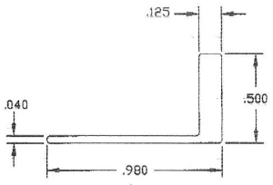Technical drawing of an L-shaped bracket.