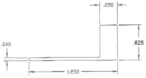 Technical drawing of an L-shaped object.