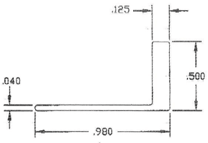 Technical drawing of an L-shaped bracket.