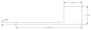 Technical drawing of a right-angled shape.