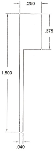 Technical drawing of an L-shaped object.
