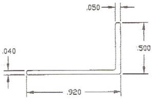 L-shaped bracket technical drawing with measurements.