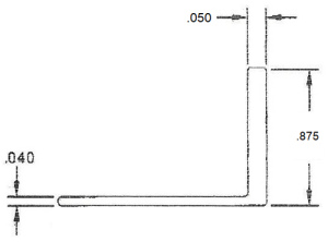 Technical drawing of an L-shaped object.